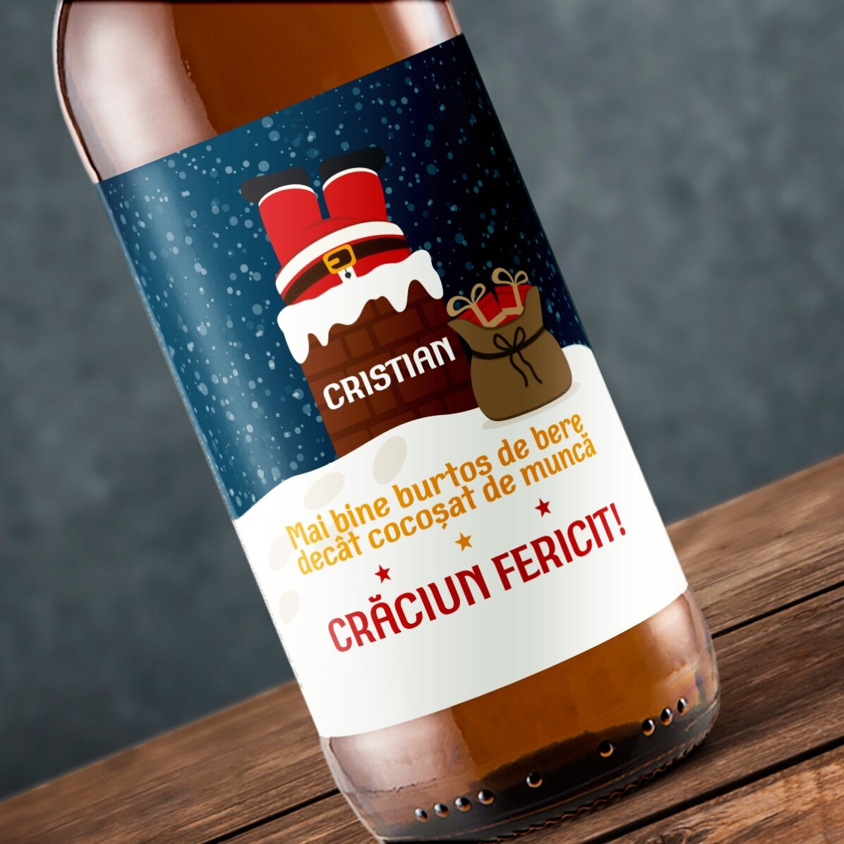 Bier mit individueller Beschriftung – Der Weihnachtsmann auf dem Schornstein