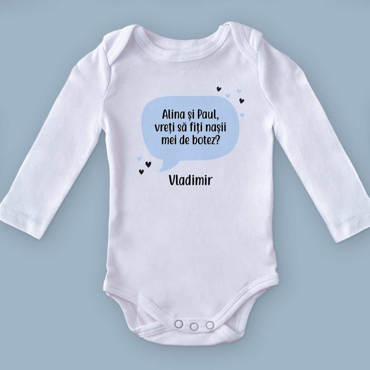 Personalisierter Baby-Body mit Botschaft – Taufpatenanfrage
