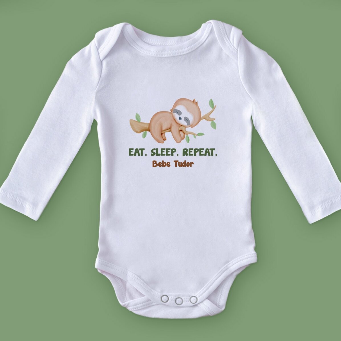 Personalisierter Baby-Body mit Aufdruck – Eat. Sleep. Repeat