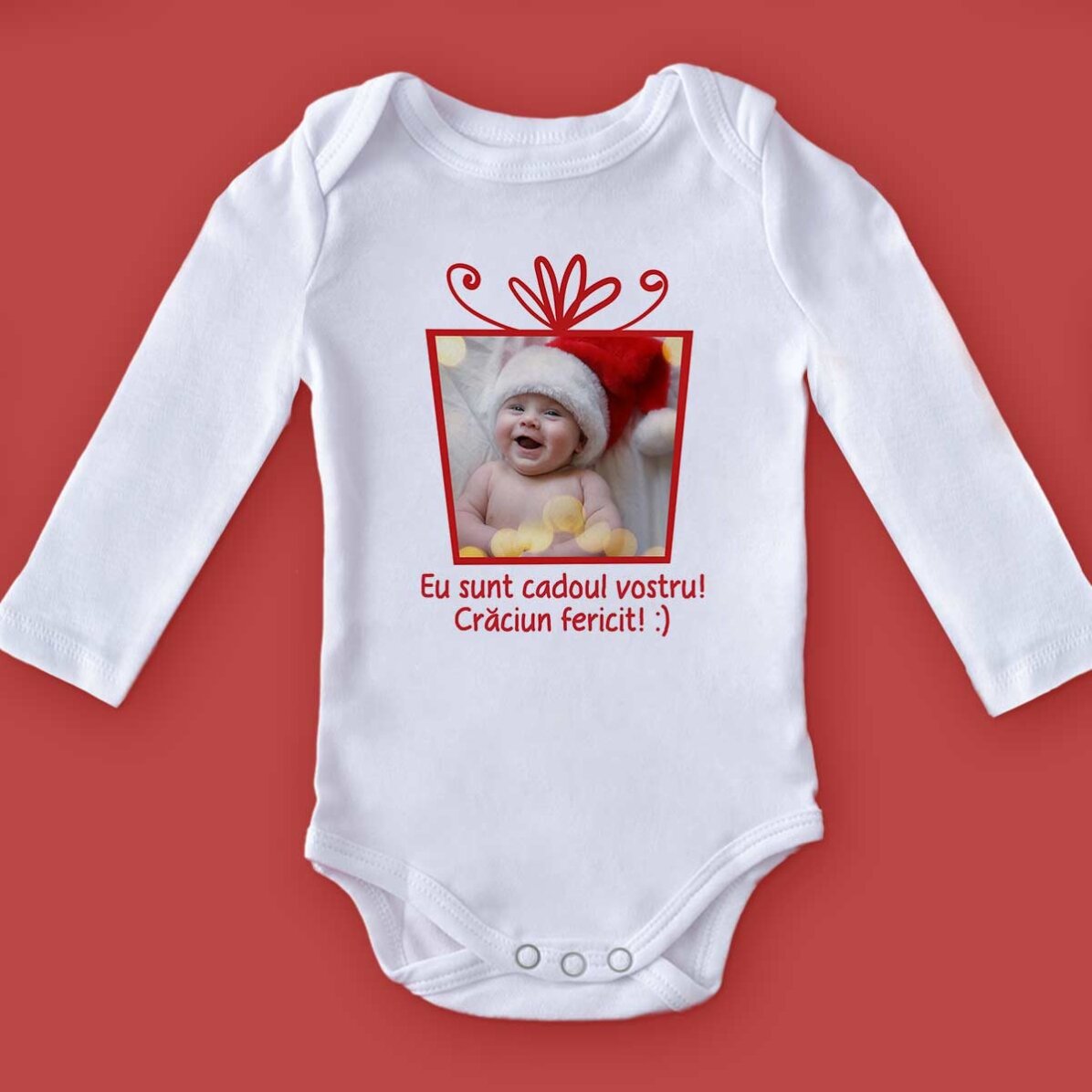 Personalisierter Baby-Body mit Foto und Text – Weihnachtsgeschenk