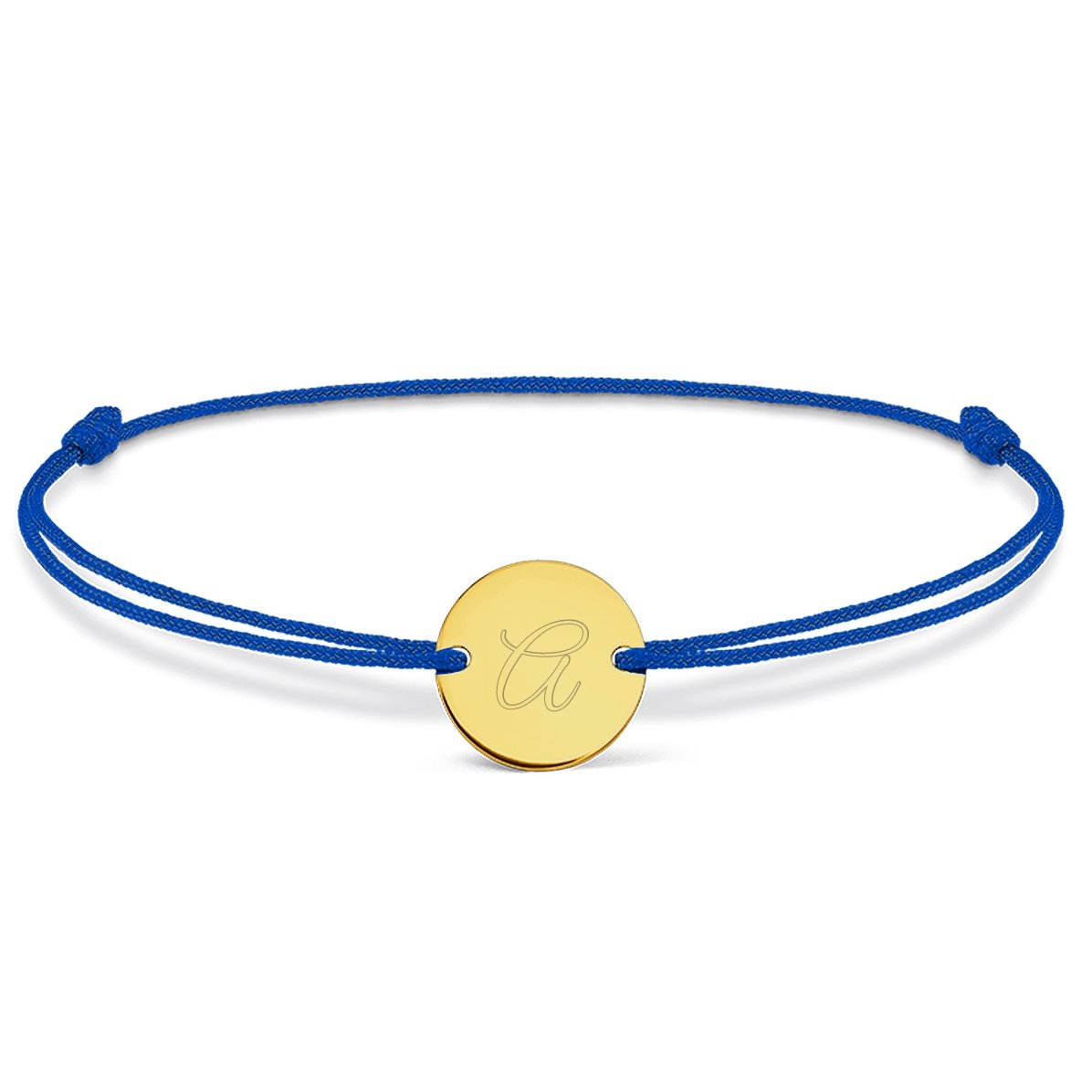 Personalisiertes Armband mit Kordel – 10-mm-Münze – 14-karätiges Gold – Modell „Initiale 3“