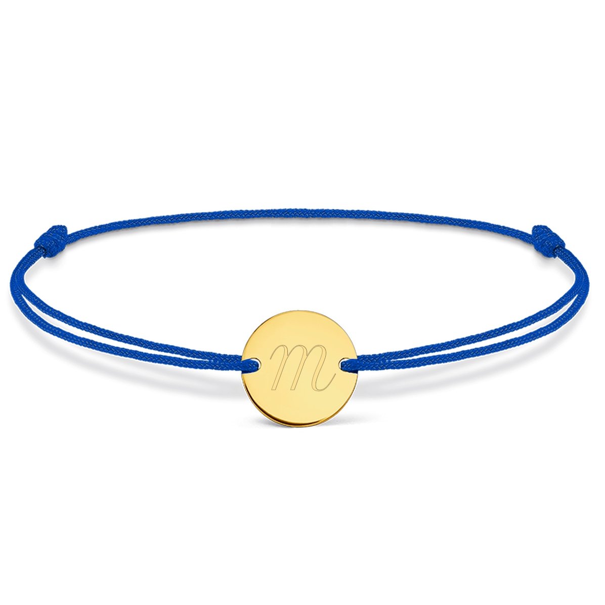 Personalisiertes Armband mit Kordel – 10-mm-Münze – 14-karätiges Gold – Initialen-Modell