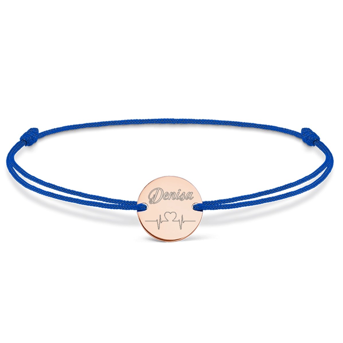 Personalisiertes Kordelarmband – 14-mm-Münze – 925er Silber – Modell „Heart Beat“