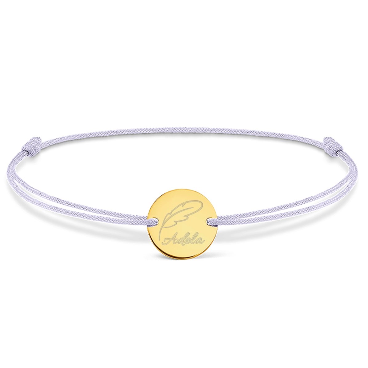 Personalisiertes Kordelarmband – 14-mm-Münze – 925er Silber – Feder-Motiv