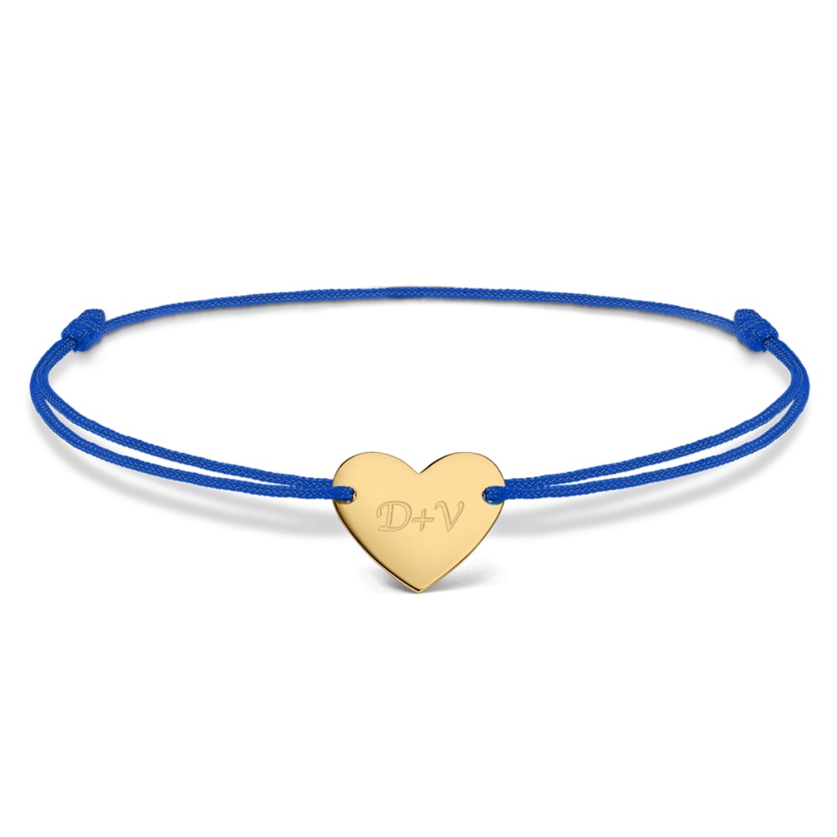 Personalisiertes Armband mit Kordel – Herz 12 x 10 mm – 14-karätiges Gold – „Du und ich“, Modell 3