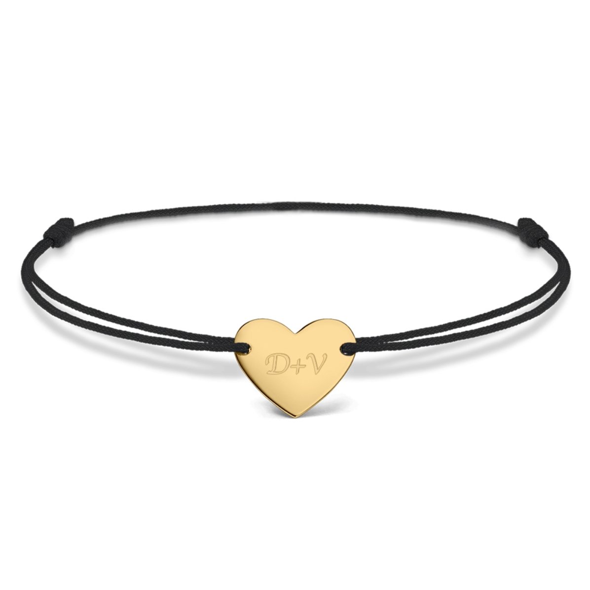 Personalisiertes Armband mit Kordel – Herz 12 x 10 mm – 14-karätiges Gold – „Du und ich“, Modell 3