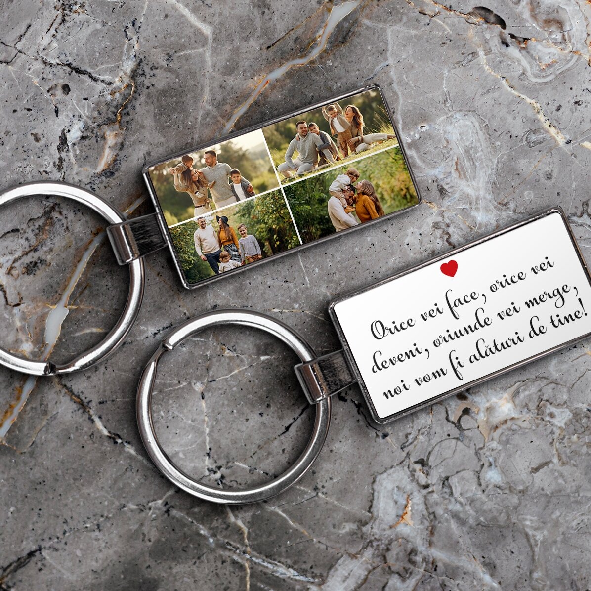 Personalisierter Schlüsselanhänger mit 4 Fotos und Text