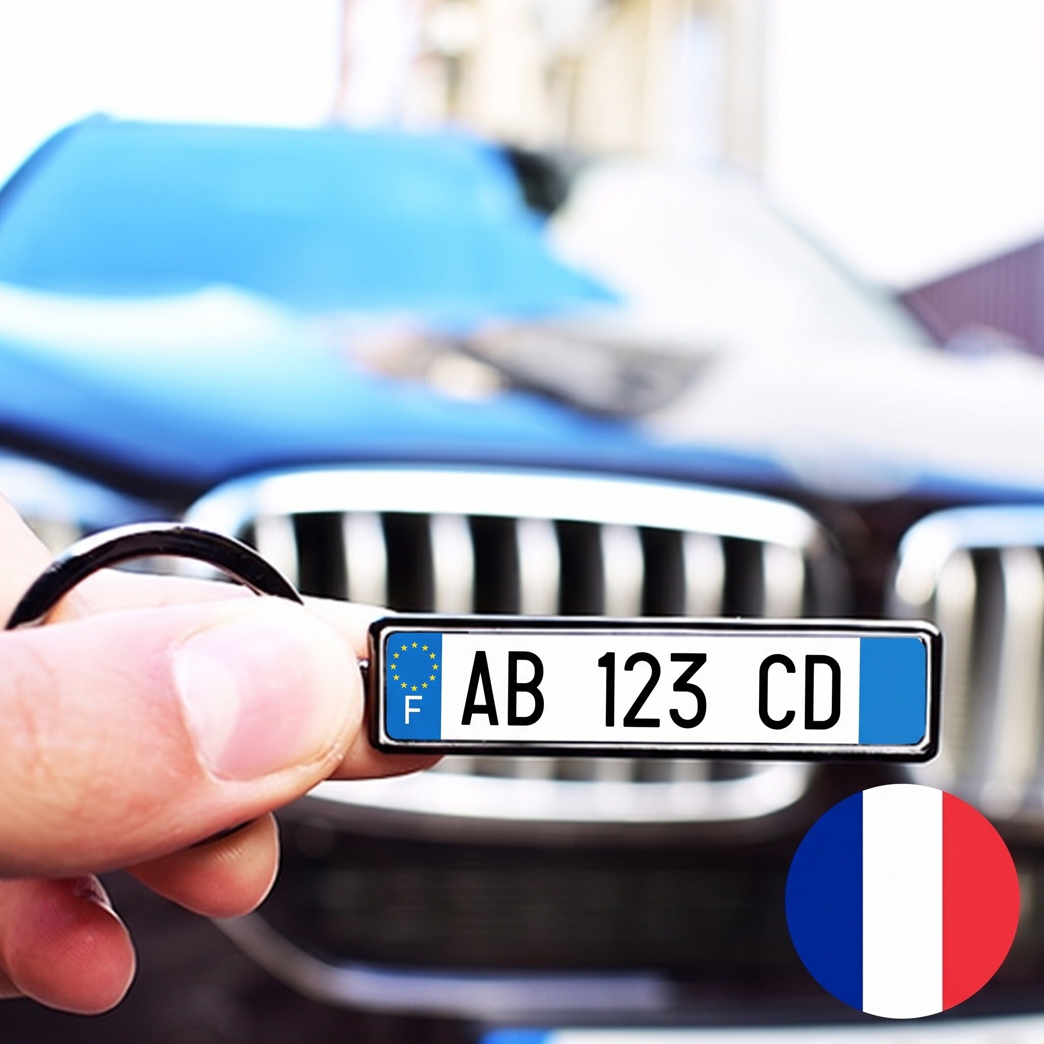 Personalisierter Schlüsselanhänger mit Kfz-Kennzeichen aus Frankreich
