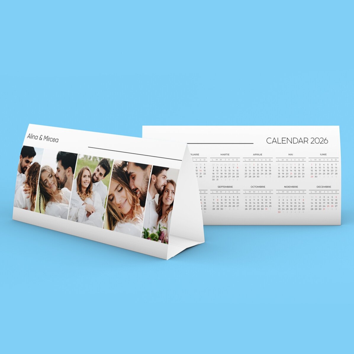 Personalisierter Tischkalender 2026 mit 5 Fotos und Text