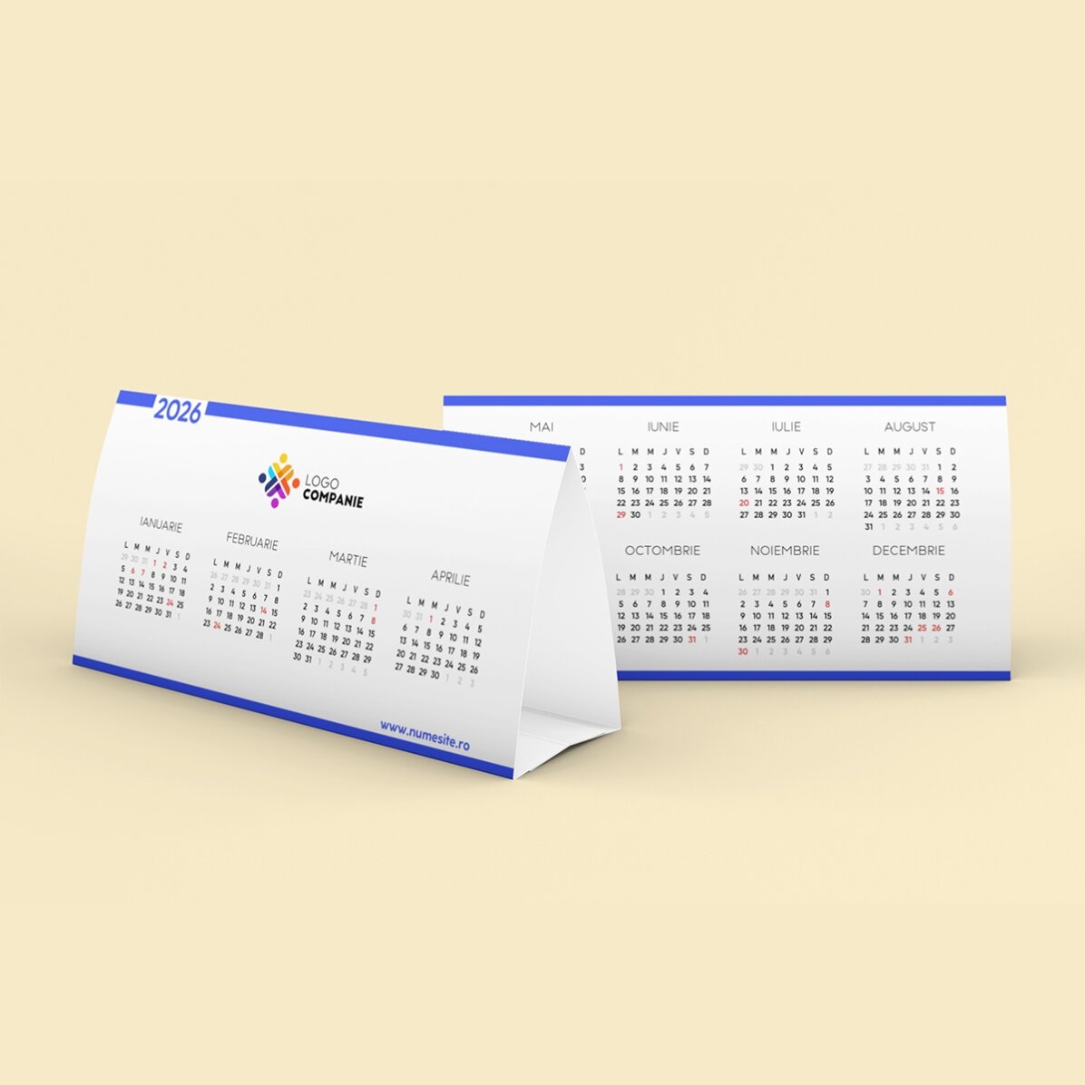 Personalisierter Tischkalender mit Logo und Botschaft