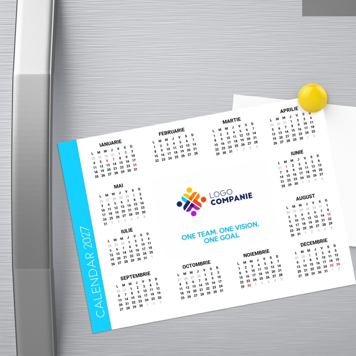 Personalisierter Magnetkalender mit Logo und Botschaft
