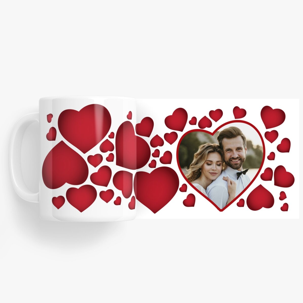 Personalisierte Tasse mit Herzchen und einem Foto