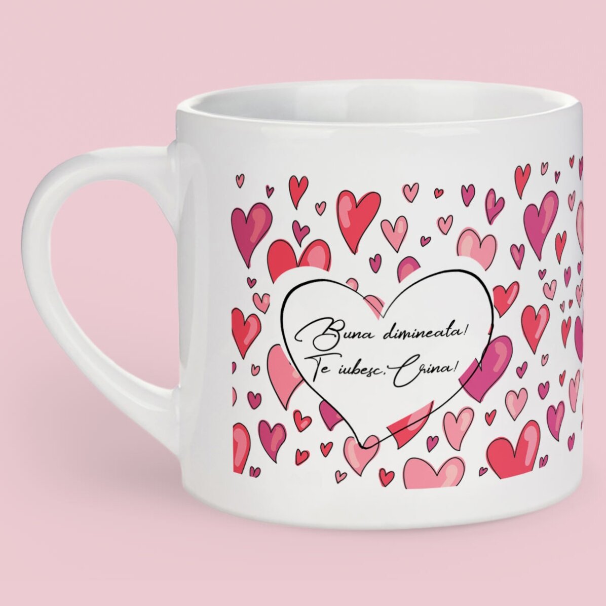 Espresso-Tasse mit Herzchen, Bild und Text
