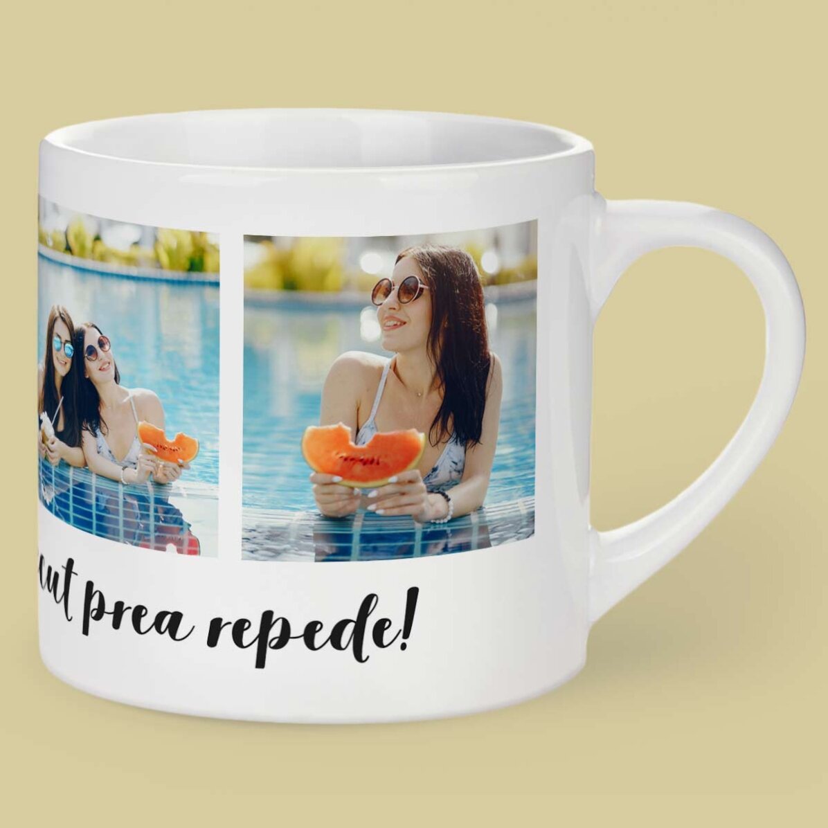 Personalisierte Espressotasse mit 4 Fotos und Text