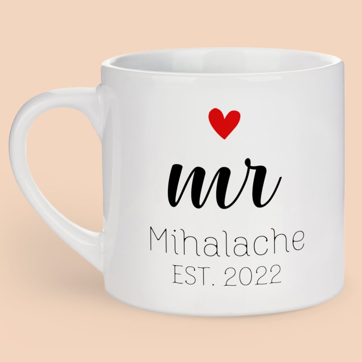Personalisierte Espressotasse mit Botschaft – Mrs & Mr
