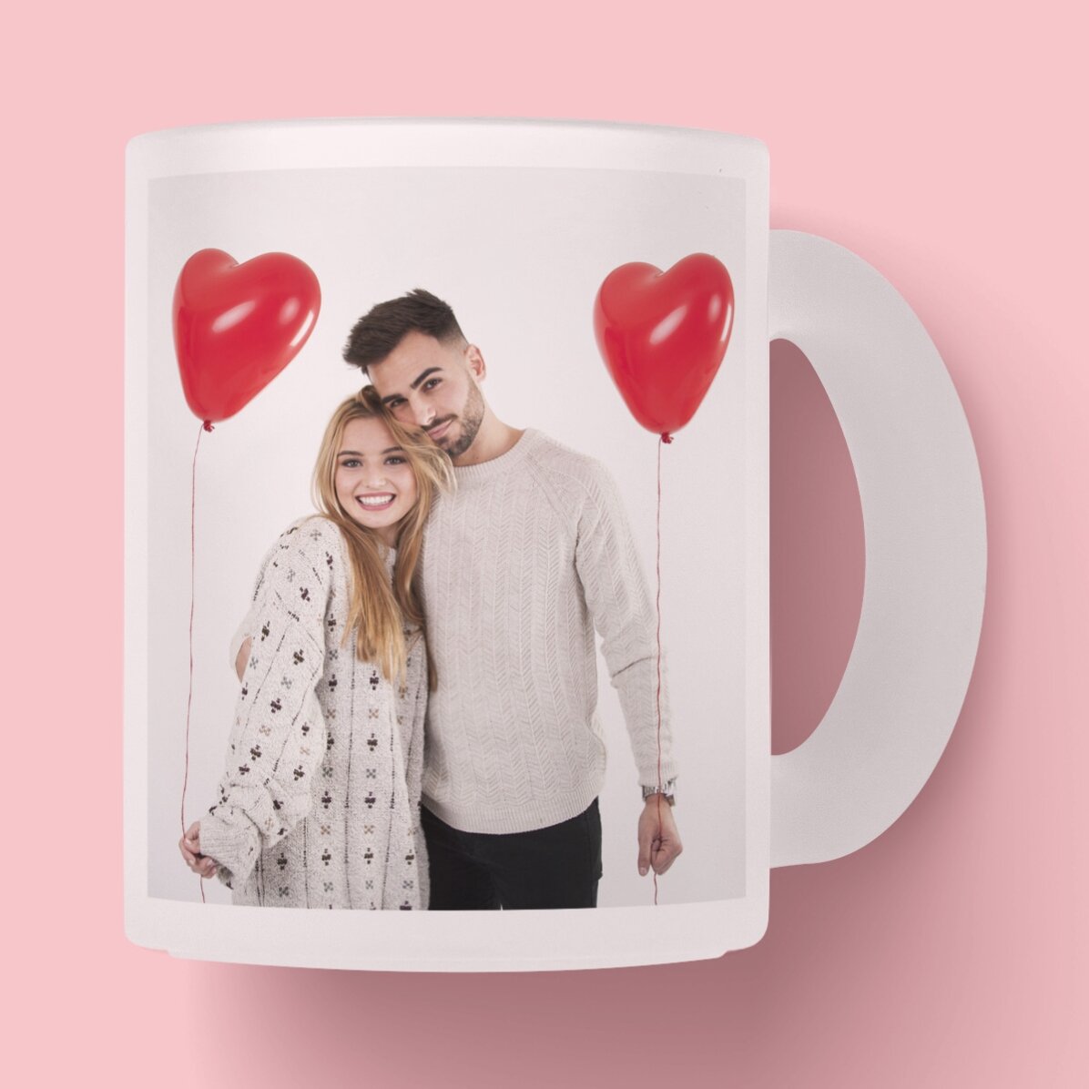 Personalisierter Glasbecher mit einem Foto und einem Text