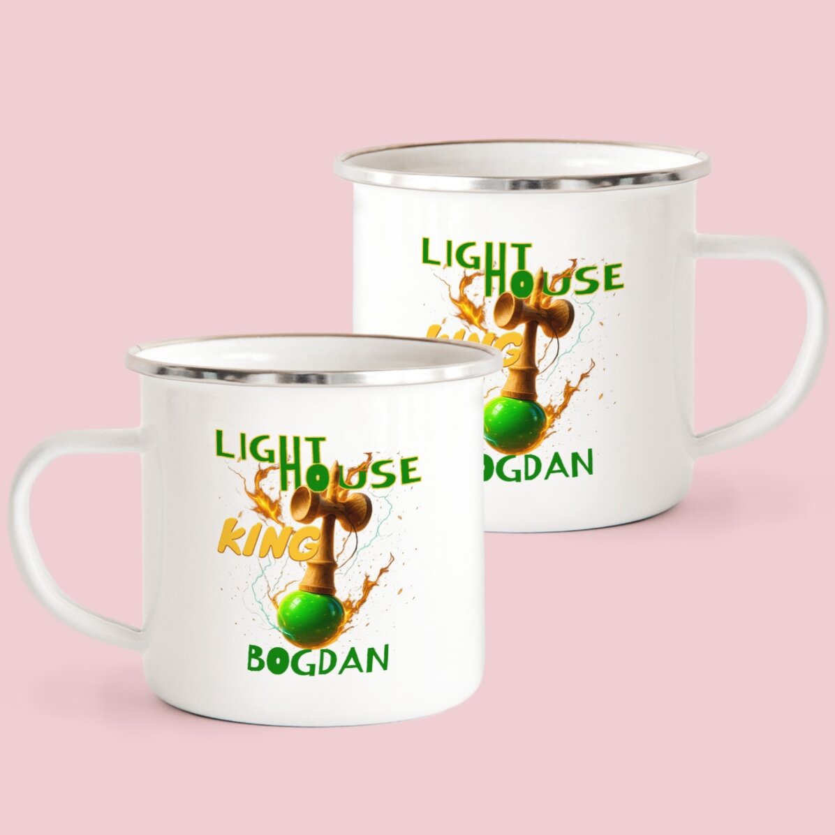 Emaillierter Metallbecher mit Namensaufdruck für Kinder – Lighthouse King