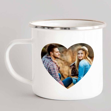 Personalised enamel metal mug with photo and text - Heart model