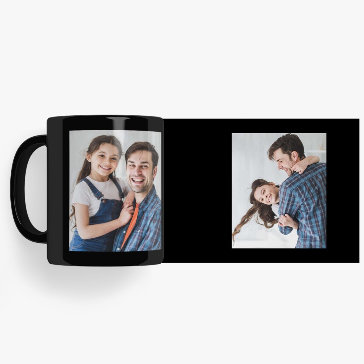 Personalisierte schwarze Tasse mit zwei Fotos
