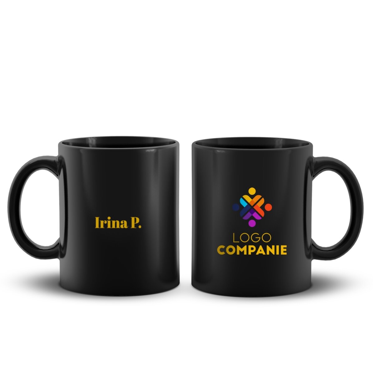 Personalised black mug with logo and name