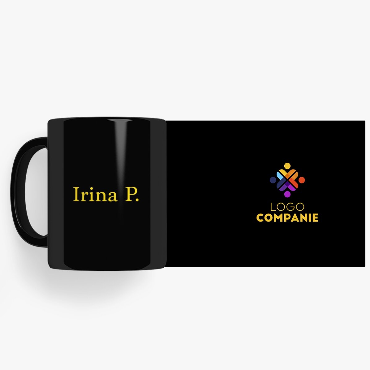 Personalised black mug with logo and name