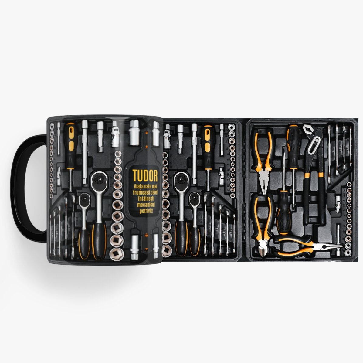 Personalisierte schwarze Tasse mit Aufdruck für Mechaniker
