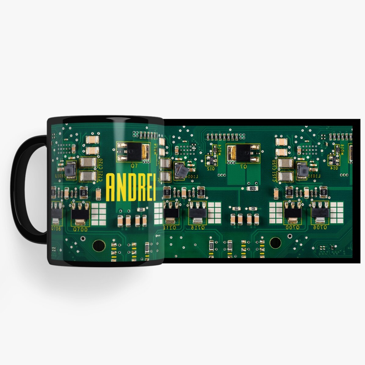 Personalised black mug with text for electronics enthusiasts - Motherboard