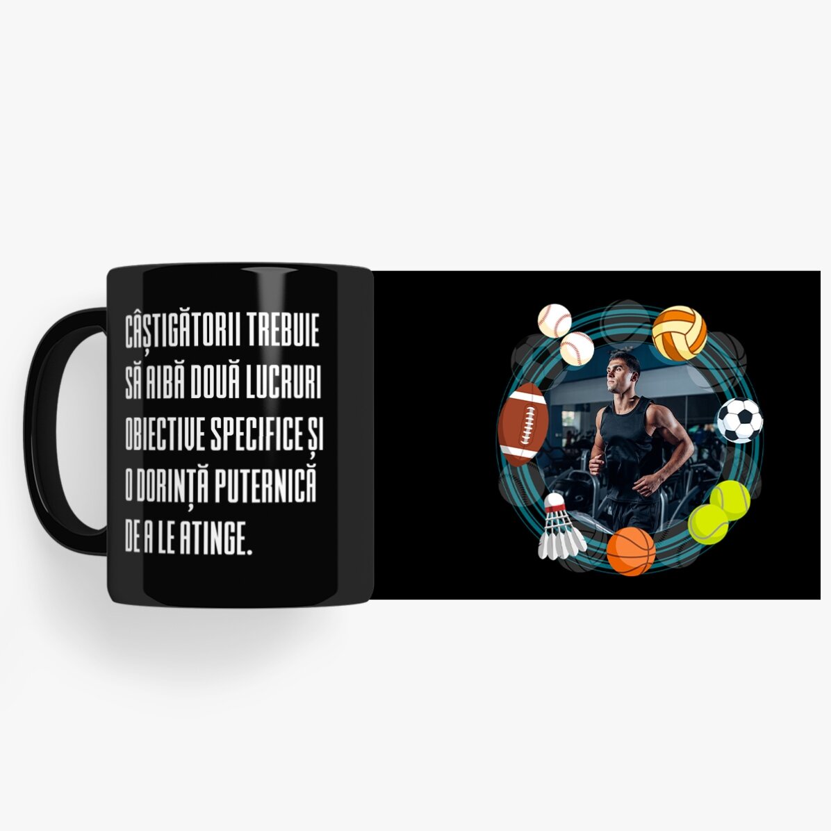Personalisierte schwarze Tasse mit Aufdruck für Sportler