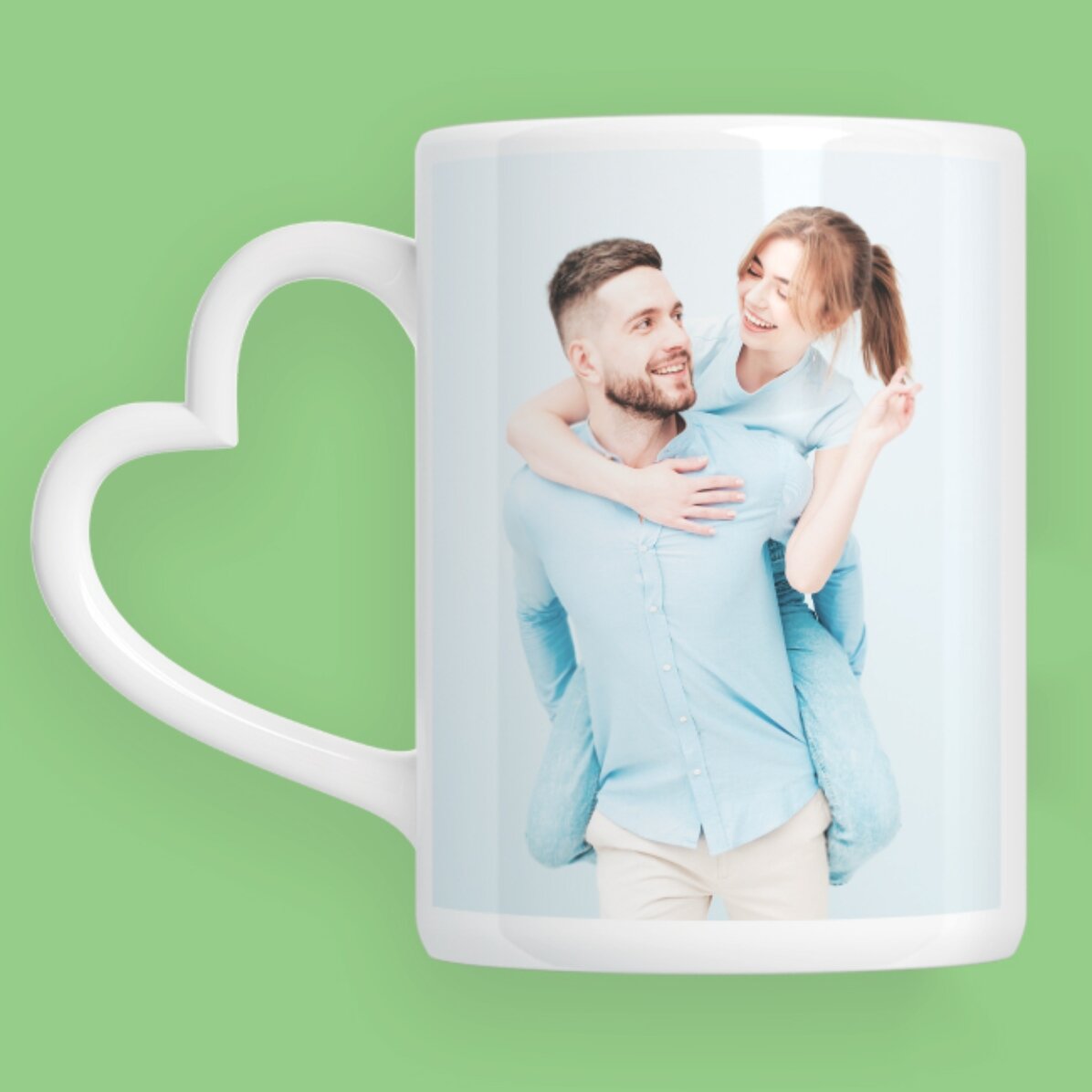 Personalisierte Tasse mit 2 Fotos – Modell mit herzförmigem Henkel