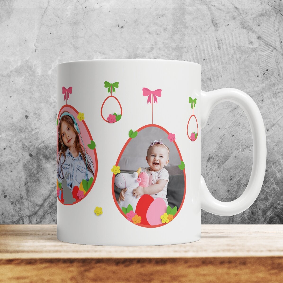 Personalised mug with 2 photos and text - Happy Easter