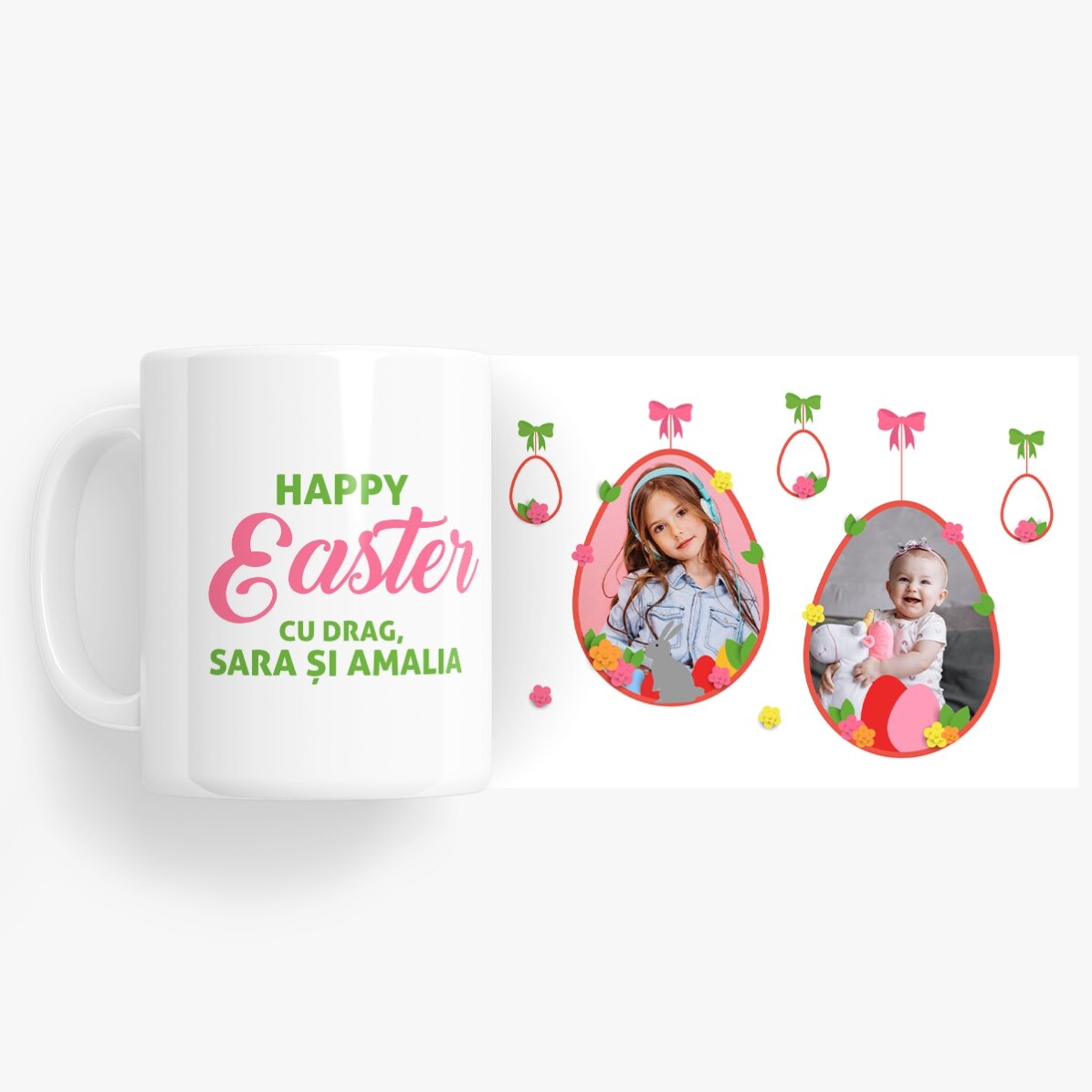 Personalised mug with 2 photos and text - Happy Easter