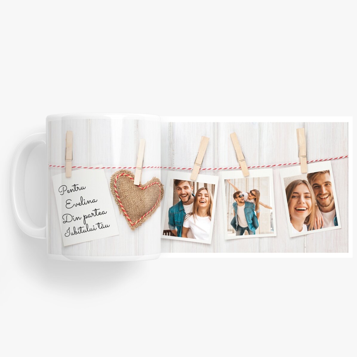 Personalisierte Tasse mit 3 Fotos im Polaroid-Stil