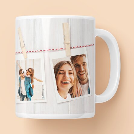 Personalised mug with 3 Polaroid-style photos