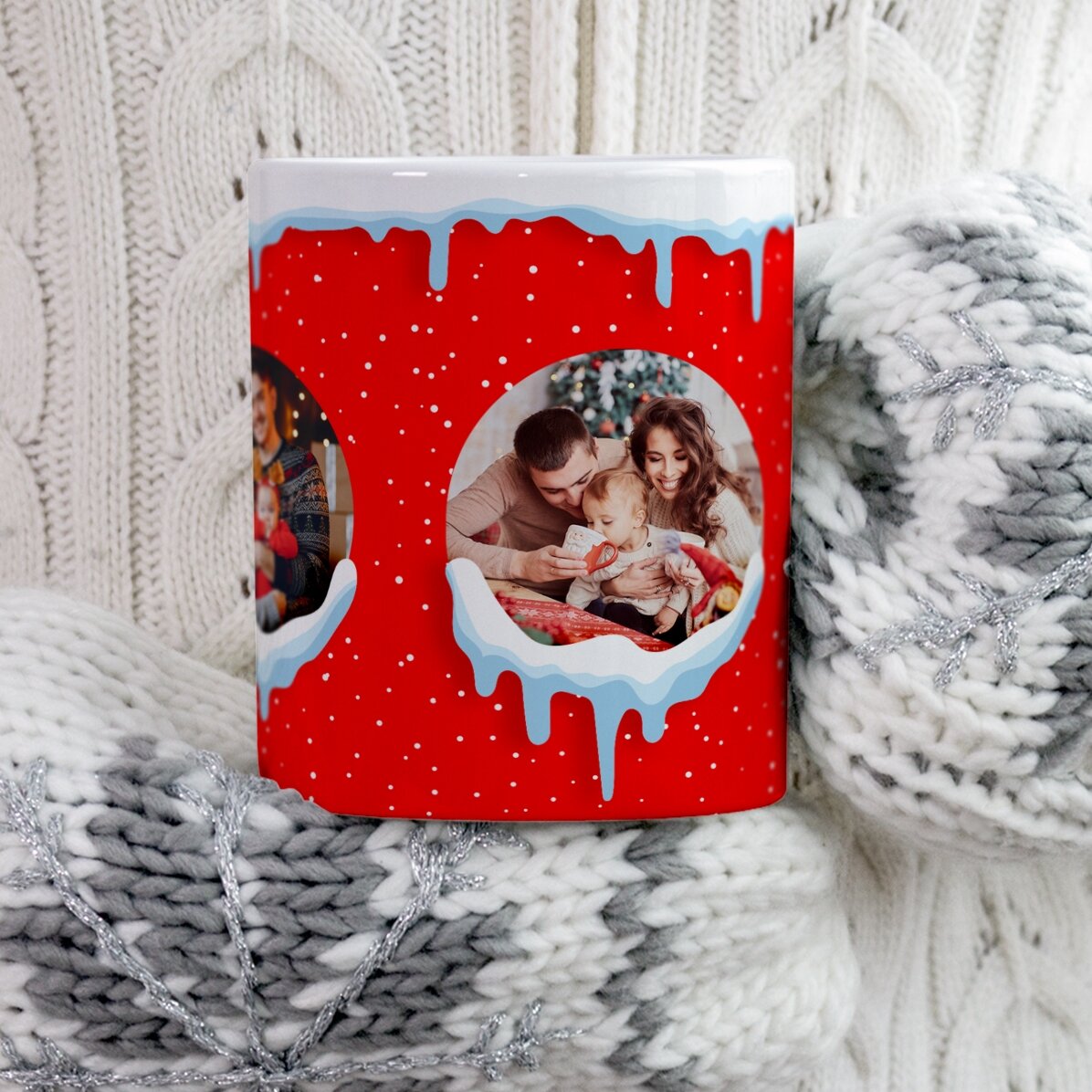 Personalisierte Tasse mit 3 Fotos – Schnee