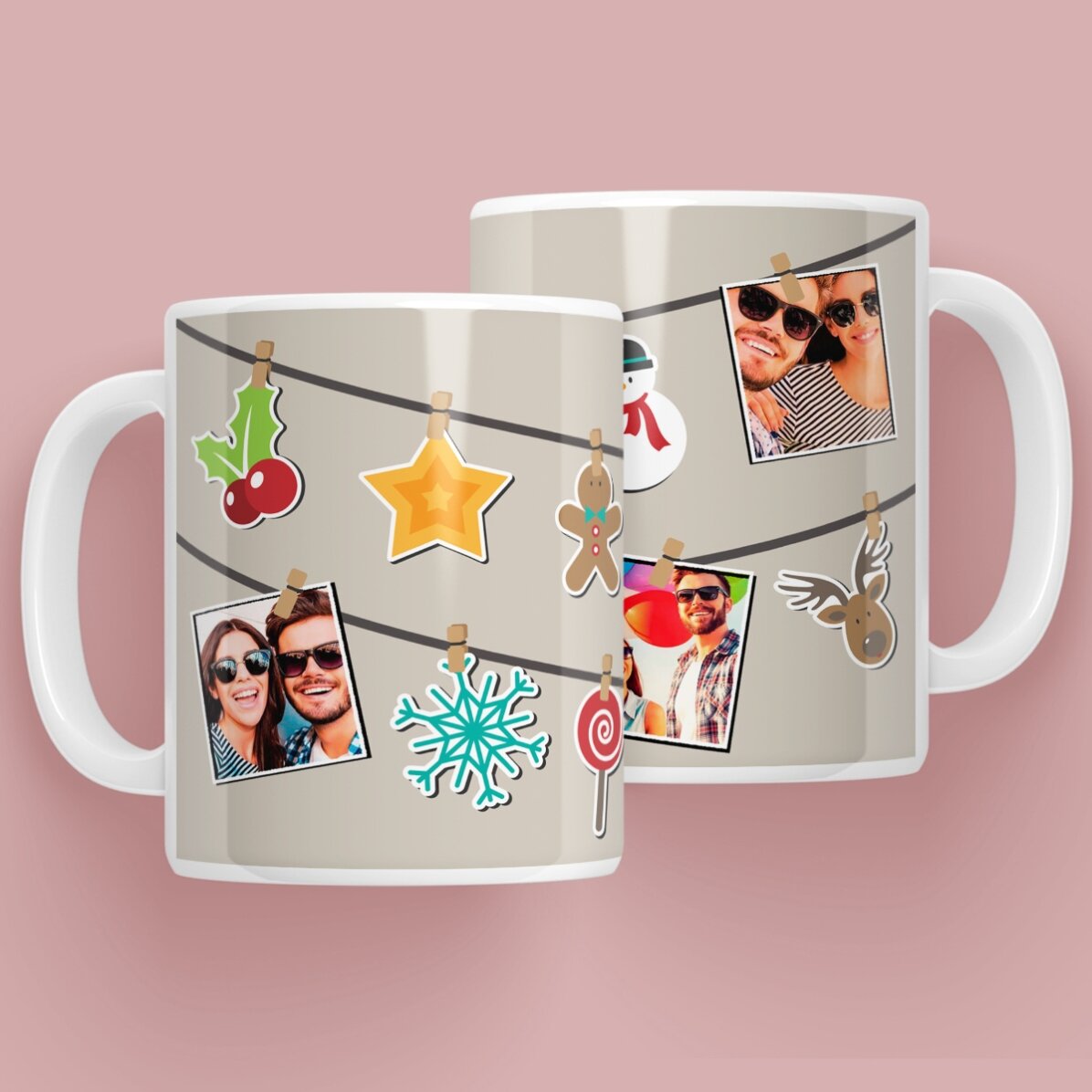 Personalisierte Tasse mit 4 Fotos – Weihnachtsmotiv