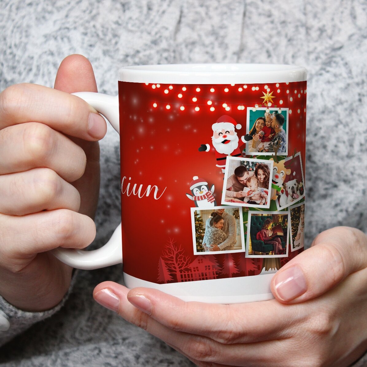 Personalisierte Tasse mit 5 Fotos – Die Freunde des Weihnachtsmanns