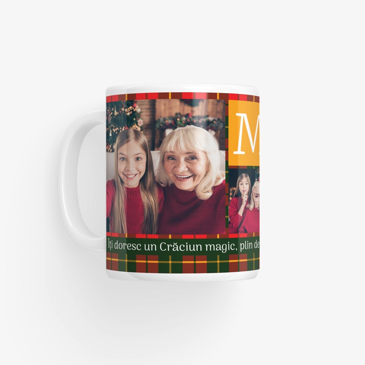 Personalisierte Tasse mit 5 Fotos und Text – Weihnachtlich