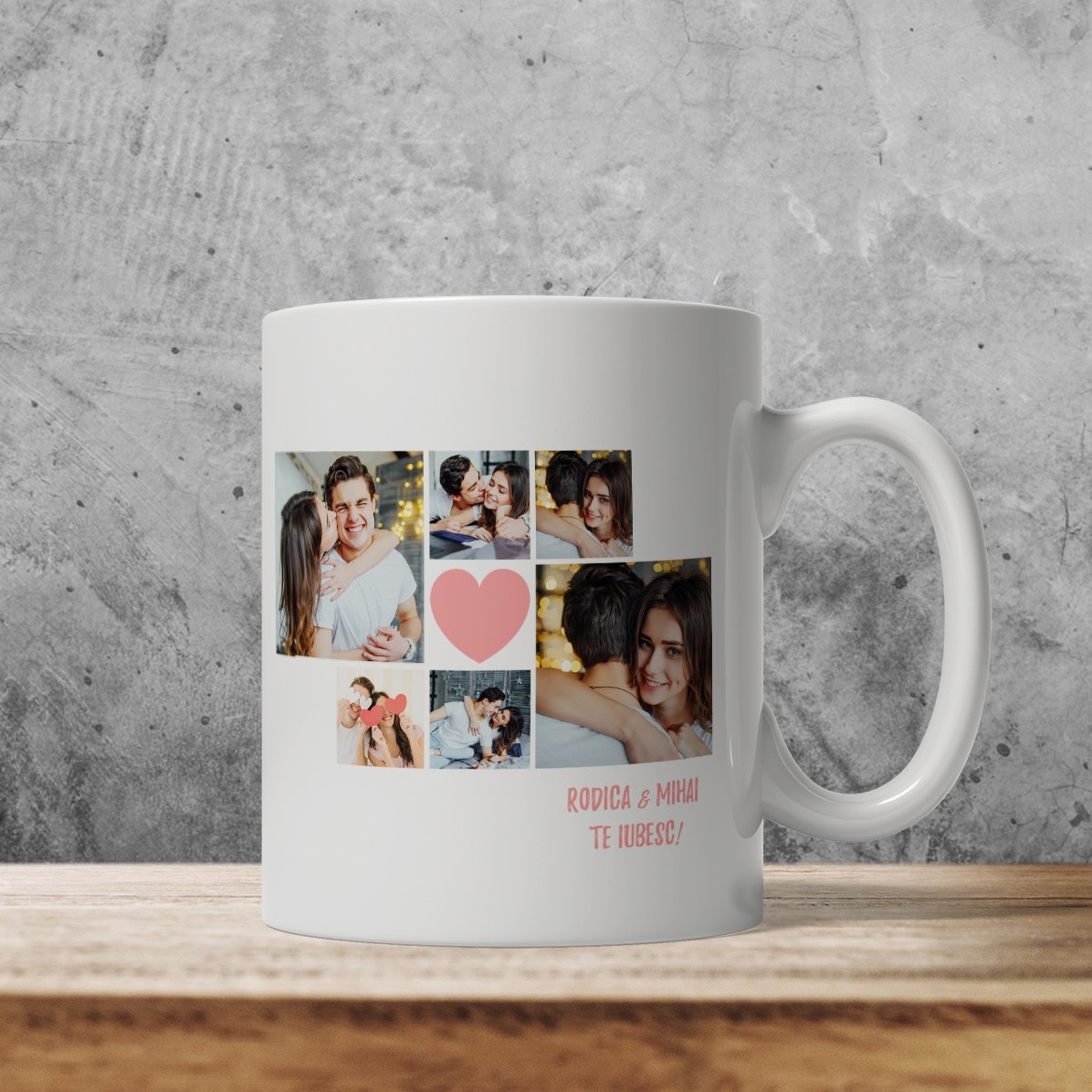 Personalisierte Tasse mit 6 Fotos und Text – Momente zu zweit