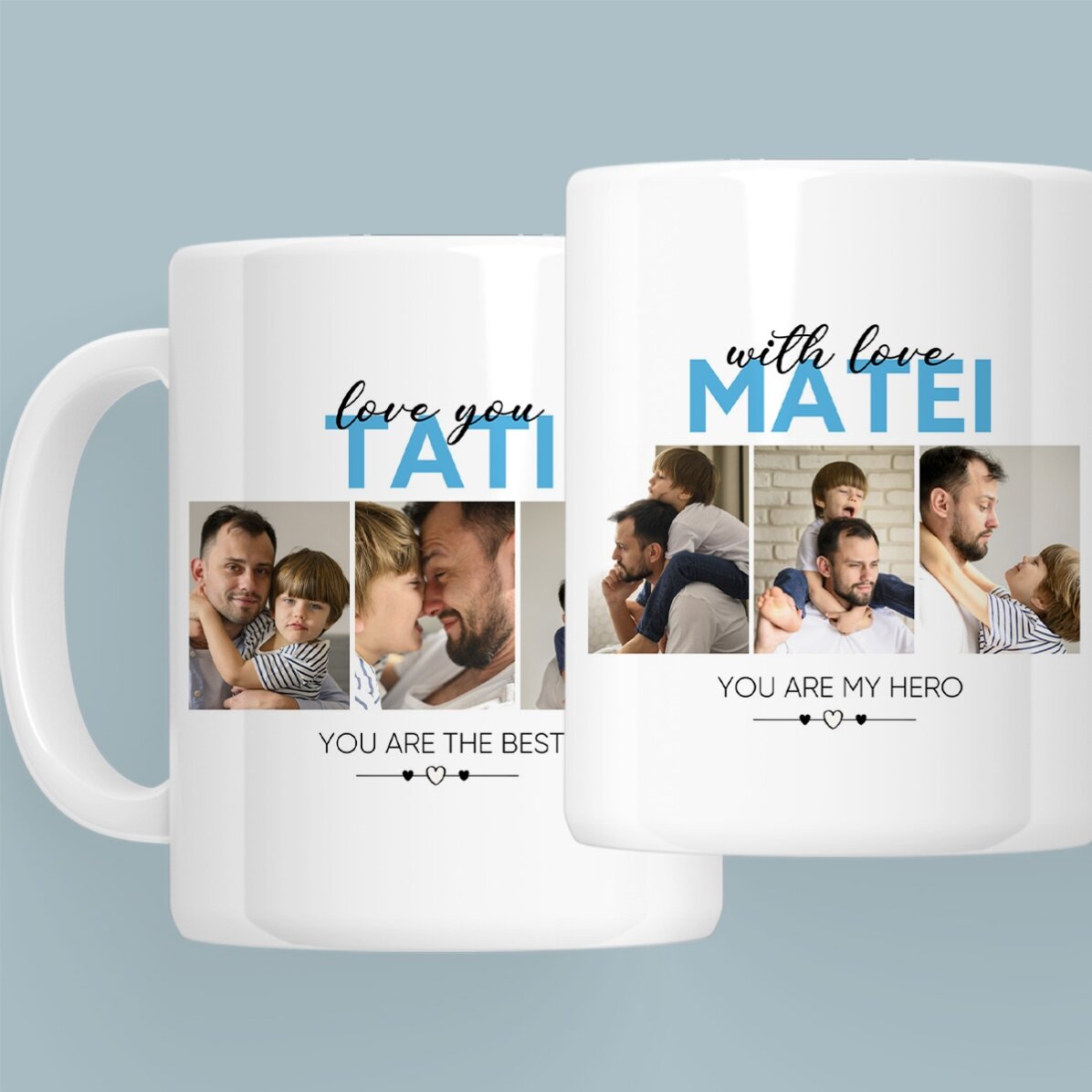 Personalisierte Tasse mit 6 Fotos und Text – With love