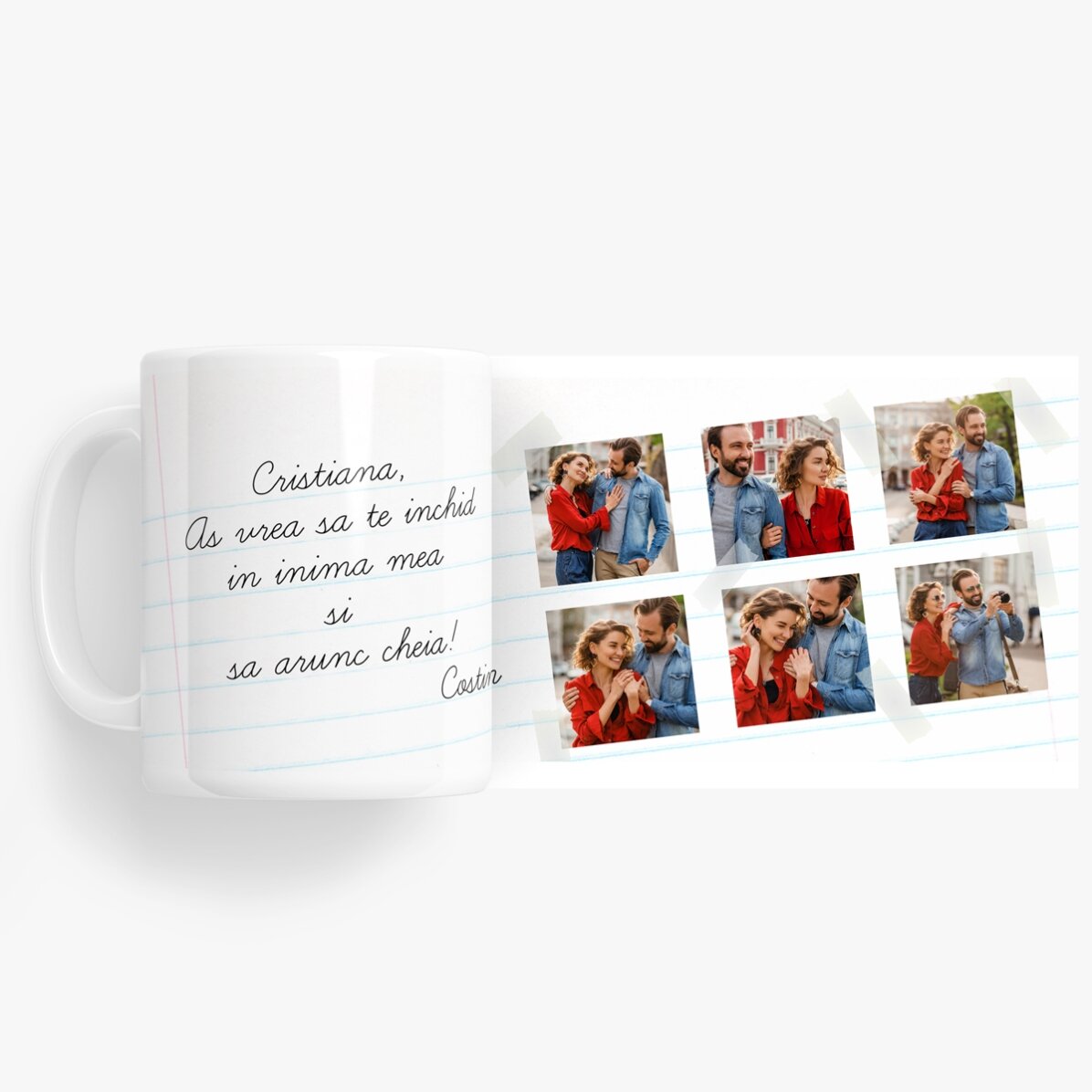 Personalisierte Tasse mit 6 Fotos und klassischem Text