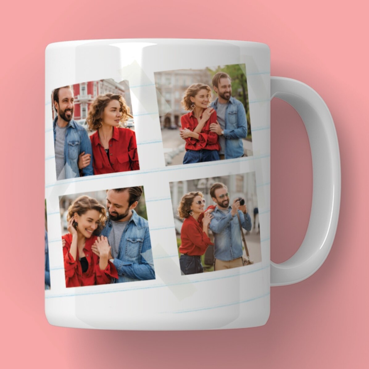 Personalisierte Tasse mit 6 Fotos und klassischem Text