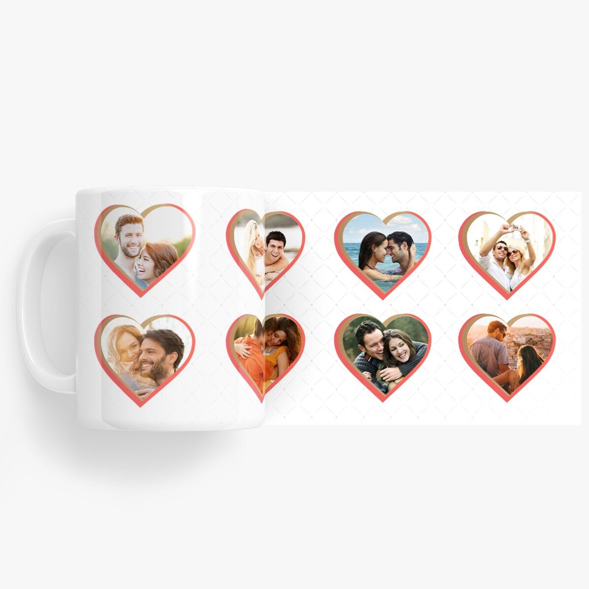 Personalisierte Tasse mit 8 Fotos in Herzform