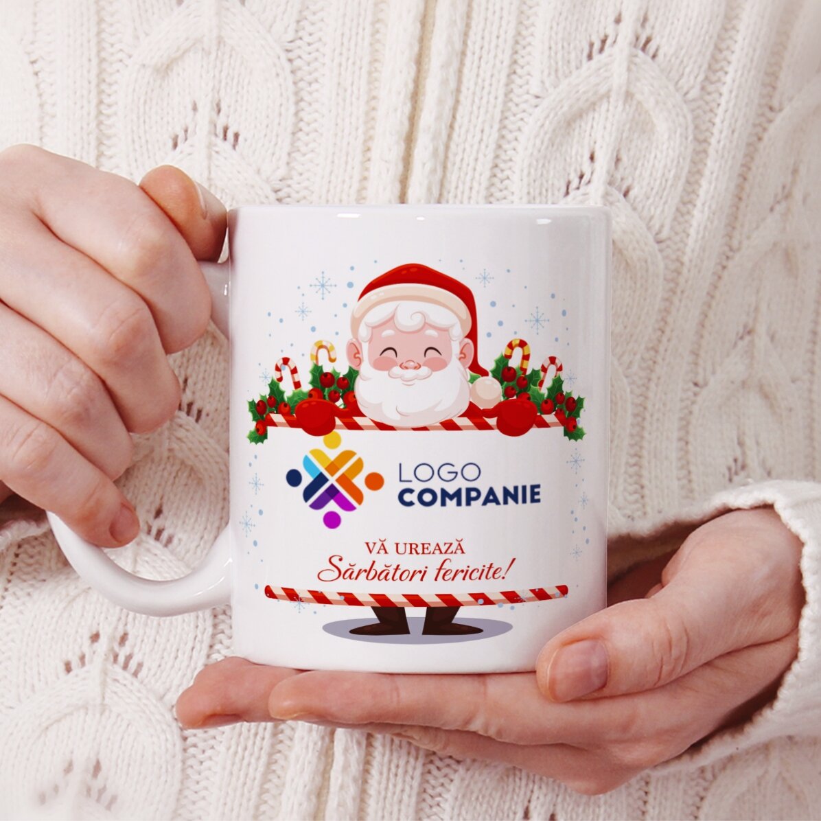 Personalisierter Becher mit Logo und Botschaft – Weihnachtsmann