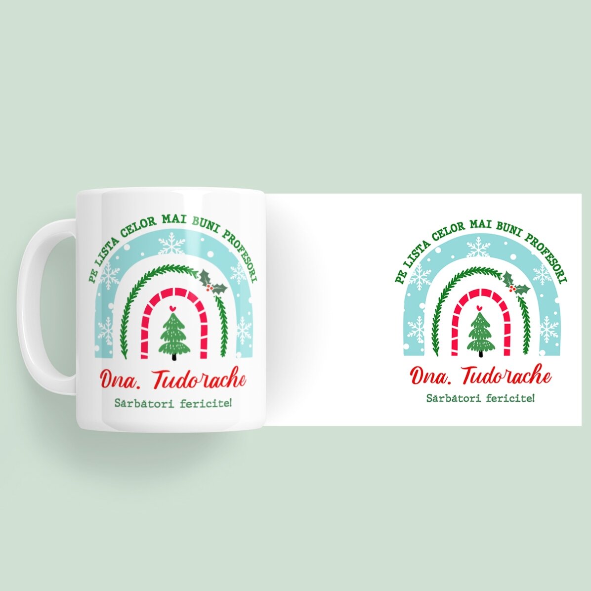 Personalisierte Tasse mit einer Botschaft für Lehrer – Weihnachten