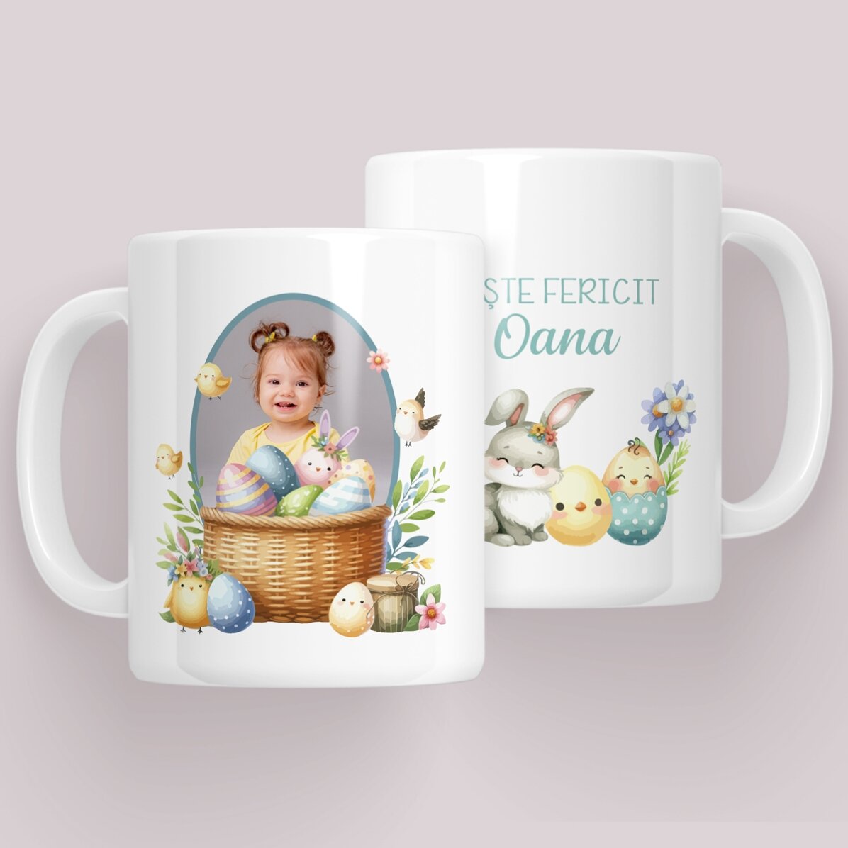 Personalisierte Tasse mit Botschaft und Foto – Hase