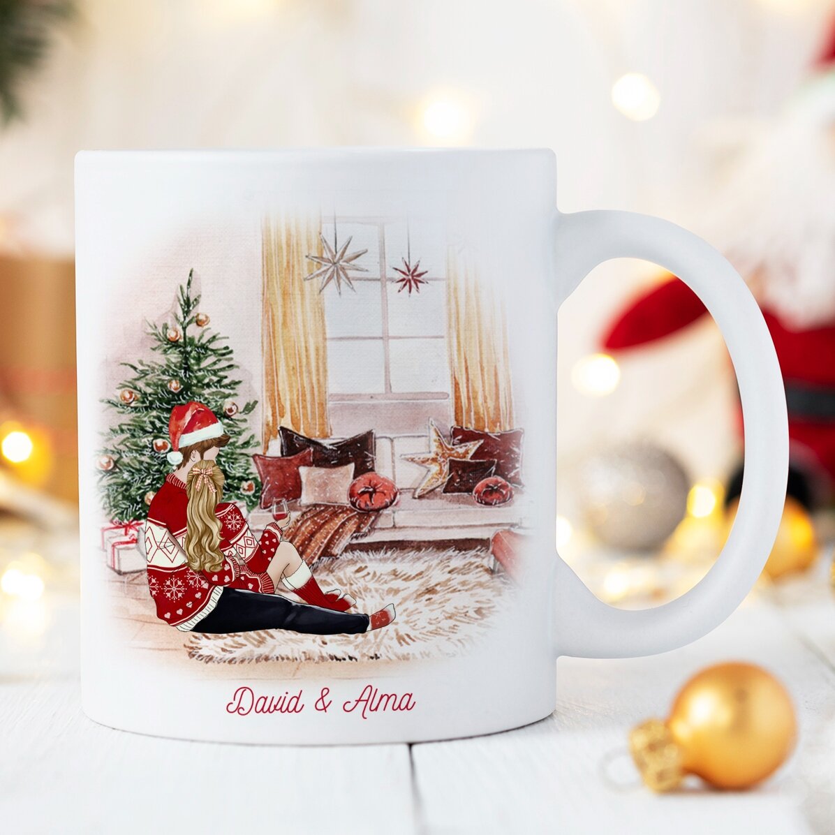 Personalisierte Tasse mit Namen und Botschaft für Paare – Unser wunderschönes Weihnachtsfest