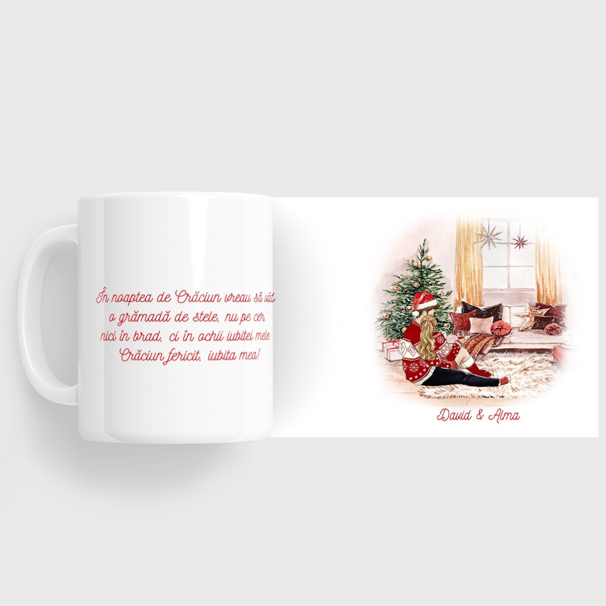 Personalisierte Tasse mit Namen und Botschaft für Paare – Unser wunderschönes Weihnachtsfest
