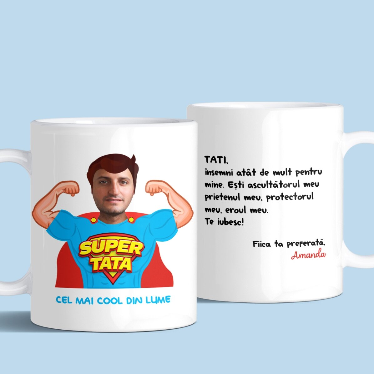 Personalisierte Tasse mit Foto und Botschaft – Papa, mein Held