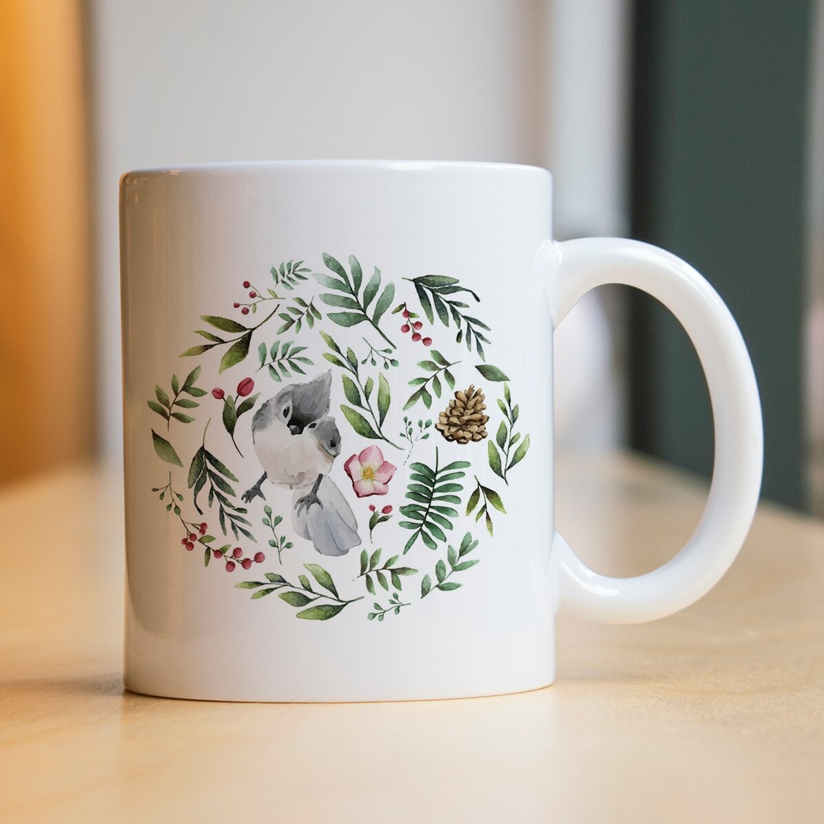 Personalisierte Tasse mit Vogelmotiv für sie – Weihnachtsmotiv