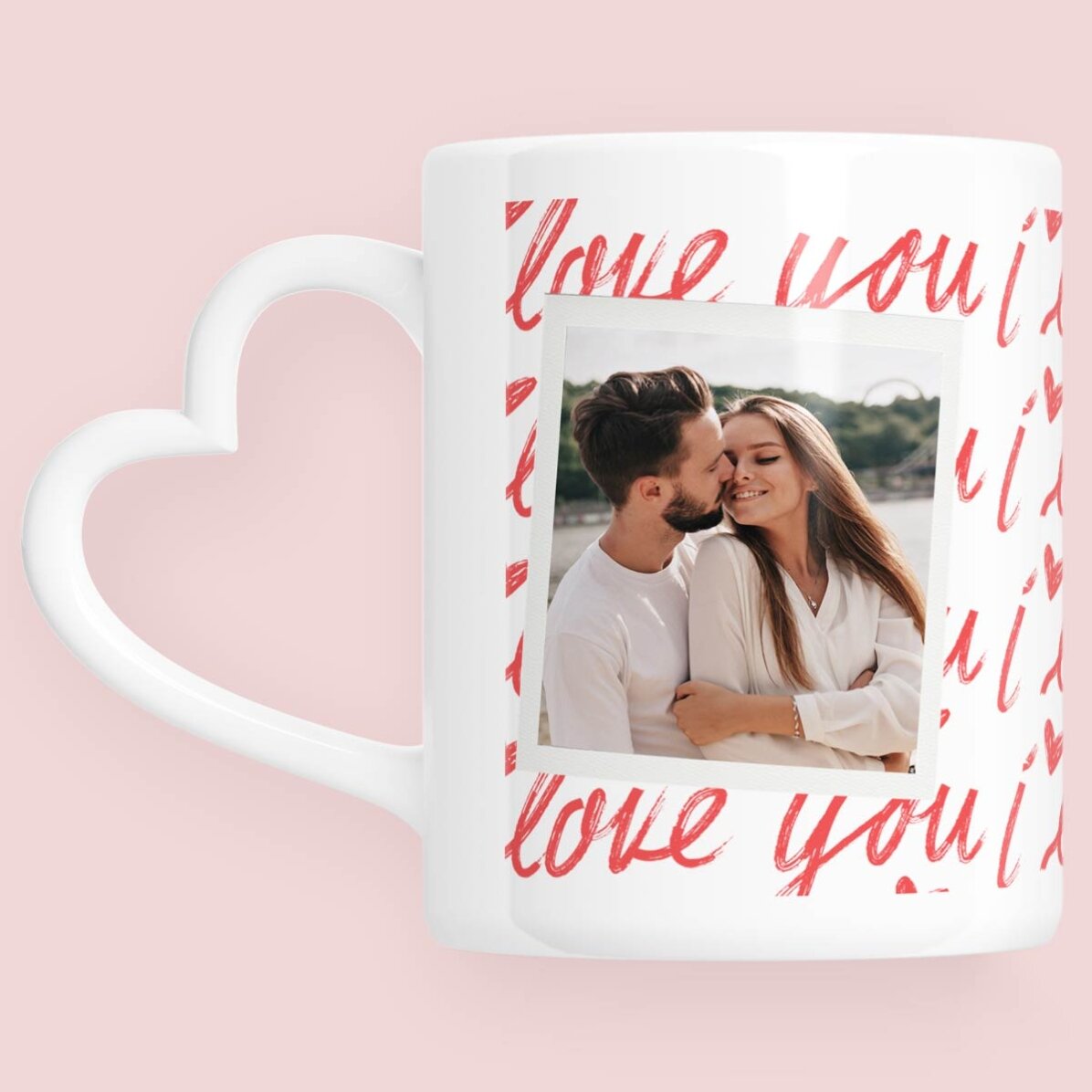 Personalisierte Tasse mit Foto und Text – Ich liebe dich! – Modell mit herzförmigem Henkel